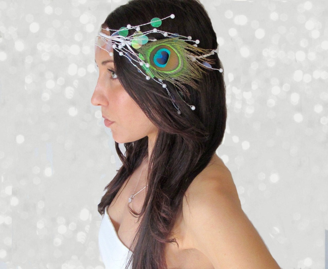 Art Deco Peacock Bridal Headpiece, headband, wedding accessory,  Le Triste