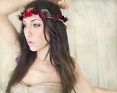 Flower Crown, Headband, Red wedding hair, fairy wedding, hair accessory, woodland, hair flower