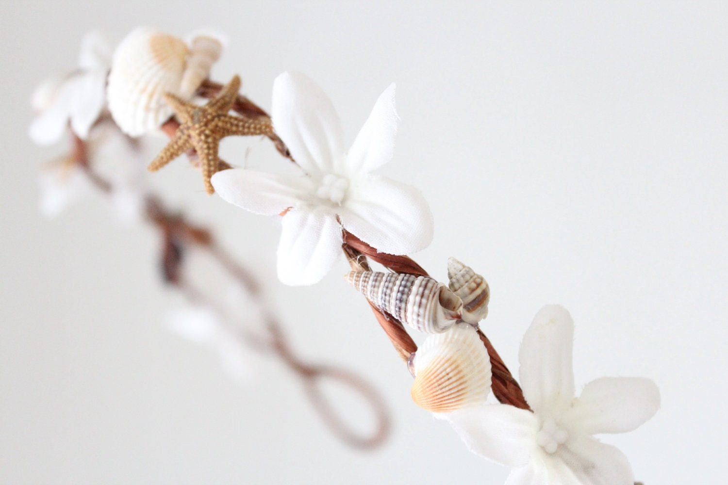 Seashells Starfish & Jasmin, Beach Wedding Flower Crown, White Tiara, wedding accessory, bridal headpiece - LAYLA -