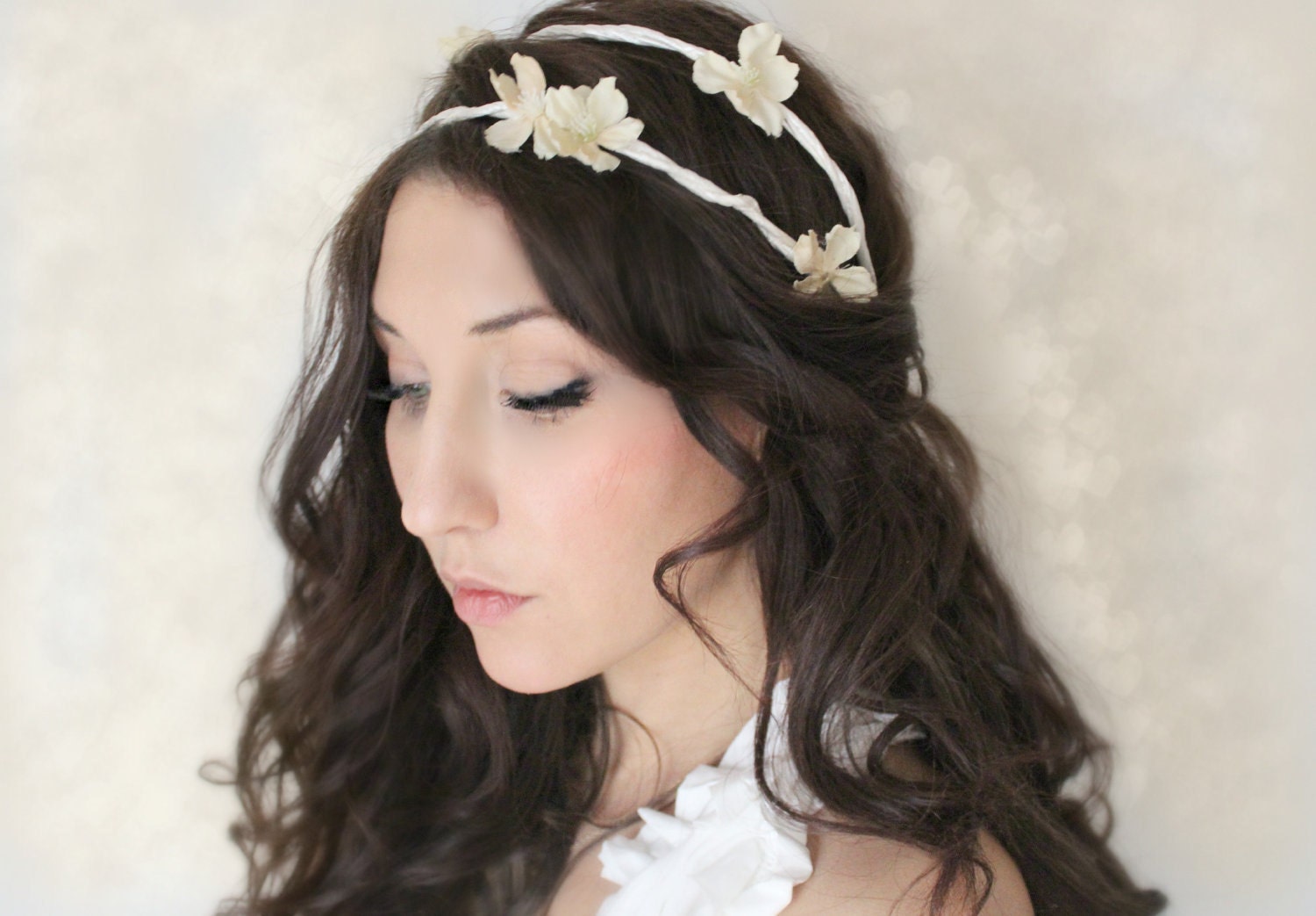 Ivory / Cream Flower Crown, Woodland, Fairy Wedding, Tiara, wedding accessory, bridal headpiece, flower wreathl - JUNE -