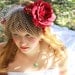 5 pc set, Wedding Hair Flower and Veil Red Rose, wedding accessory - JESS -