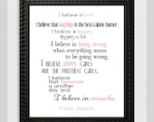 Audrey Hepburn quote  I Believe In Pink   11x14
