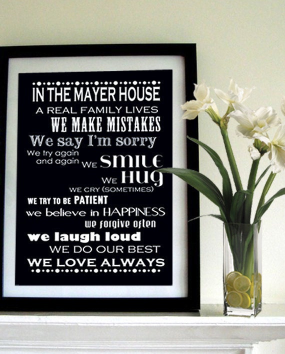 Family Rules In This House We... 11x14 Inspirational Quote Art Print