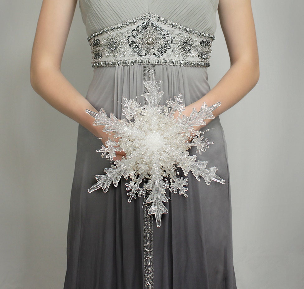 Wedding Flowers - Crystal Snowflake Bridal Bouquet - Winter or Christmas Wedding Bouquets - Fabulous Brooch Bouquet Alternative