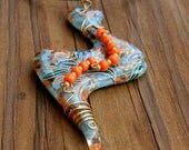 Fused Glass  Big Pendant  Blue Orange OOAK