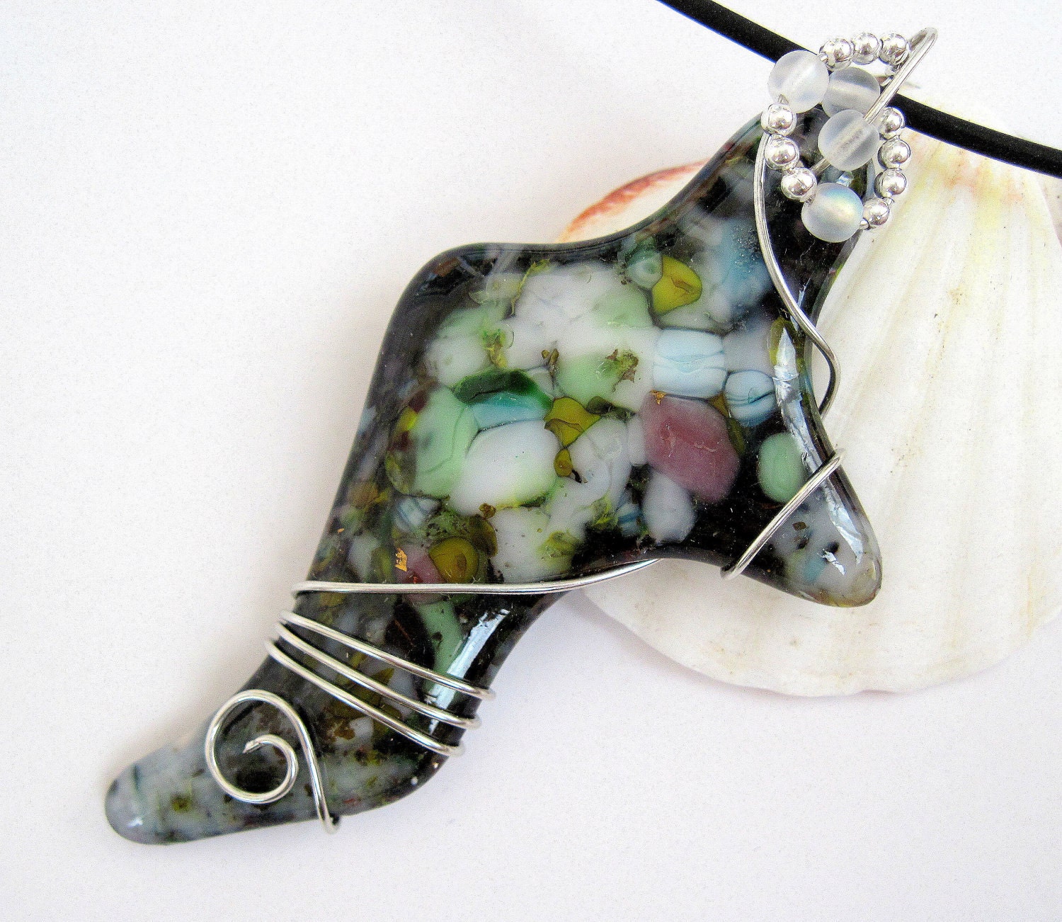Fused Glass Colourful  Long Pendant Fused Pendant