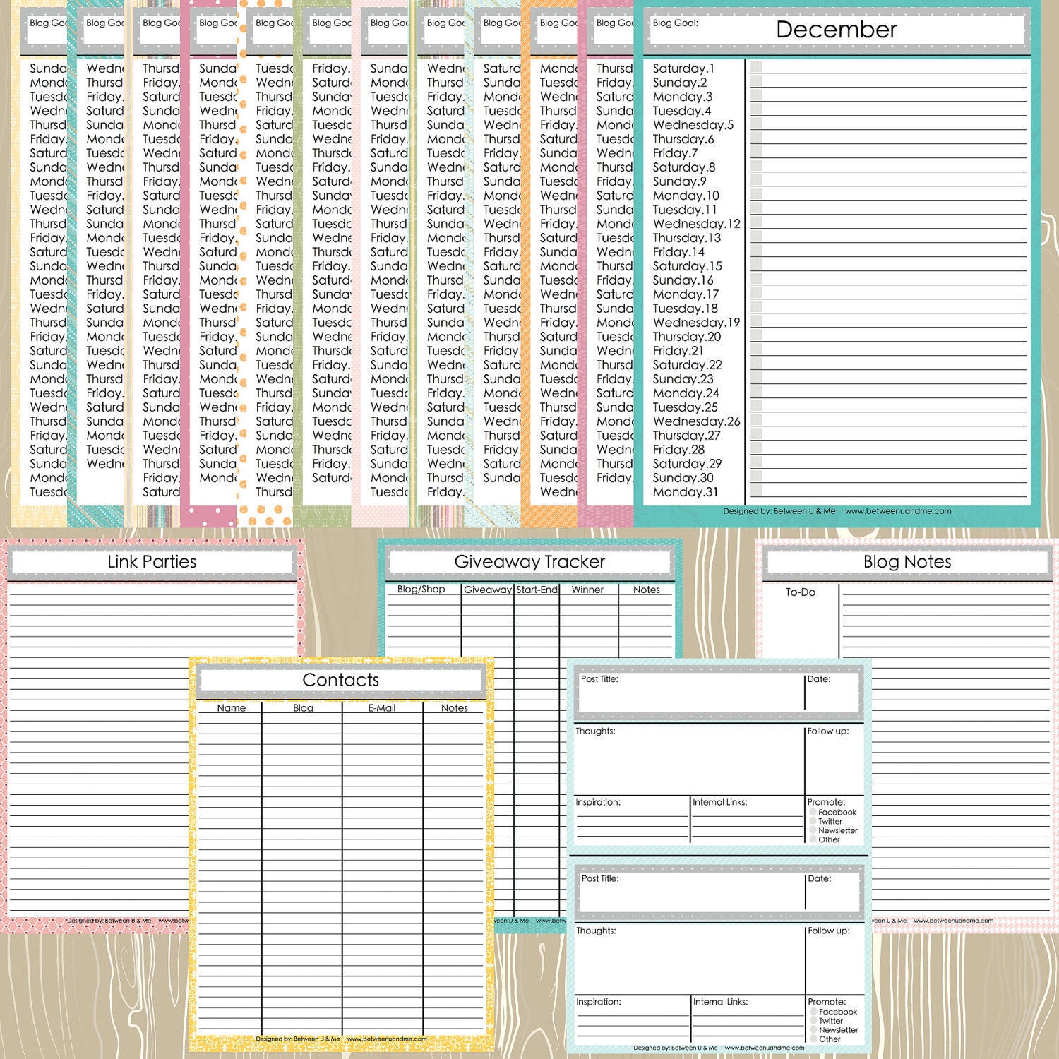 HALF OFF-- Blog Planner: Daily Page, Monthly Page, Giveaway Tracker, Contacts, Link Parties, and more