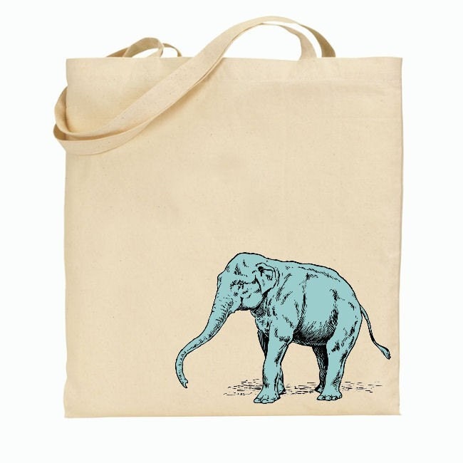 Eco Friendly Canvas Tote Bag - Reusable Grocery Bags - Unique Images - Blue Elephant