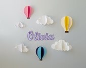 Custom Name Wall Art-Hot Air Balloons and Clouds 3D Paper Wall Art/Wall Decor/Wall Decal