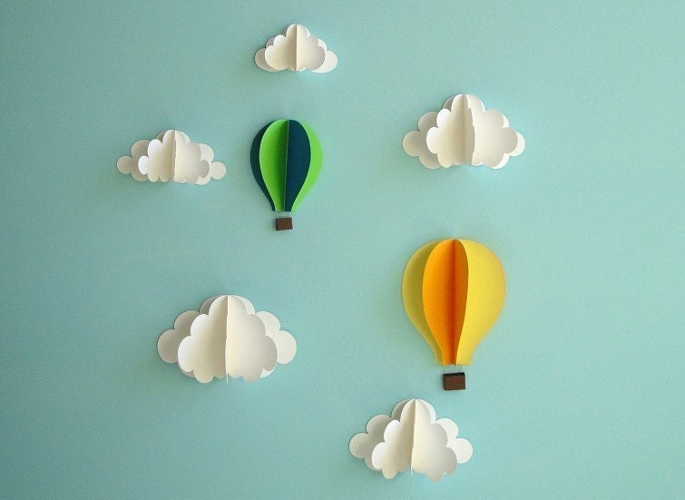 Hot Air Balloon Wall Decal, Paper Wall Art, Wall Decor, 3D Wall Art
