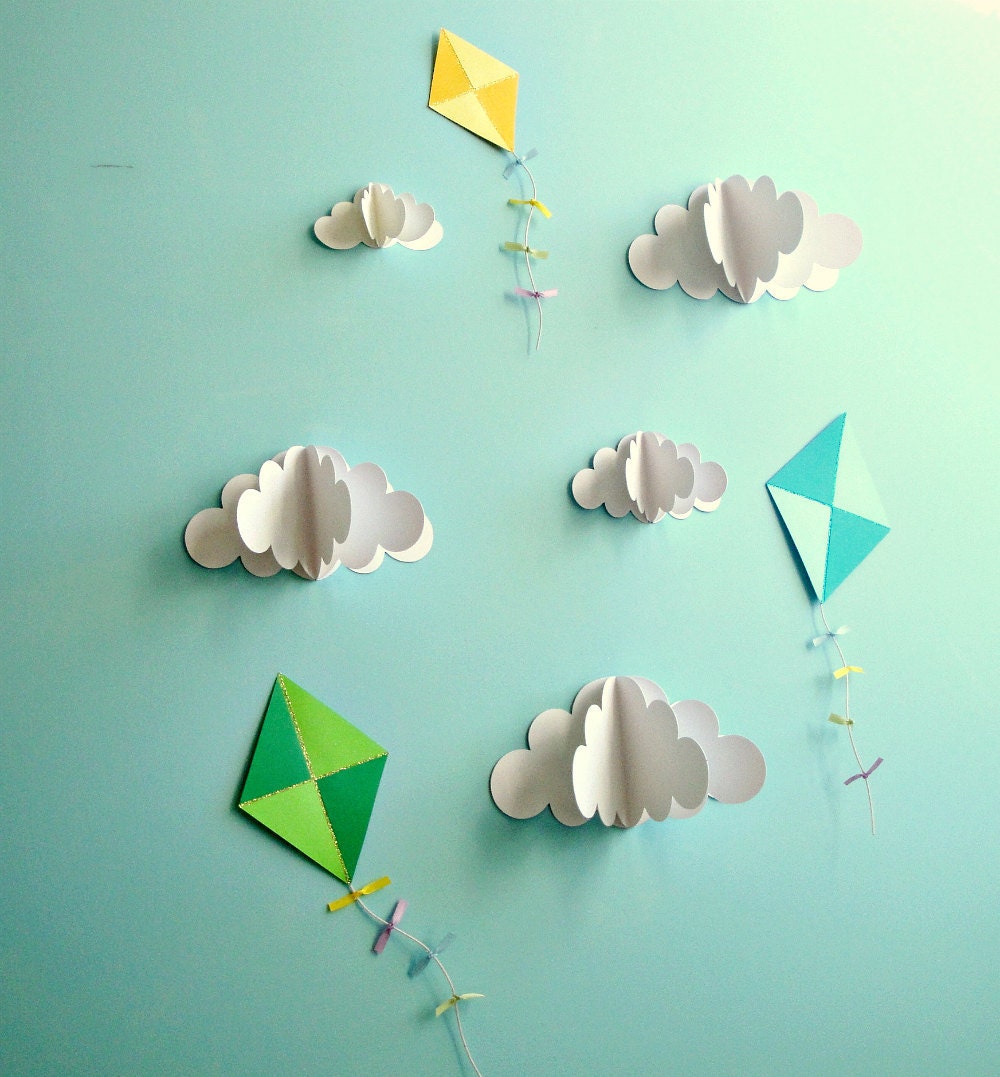 Kite Decals, Paper Decals, Wall Decals, Wall Art, 3D Paper Wall Art, Wall Decor