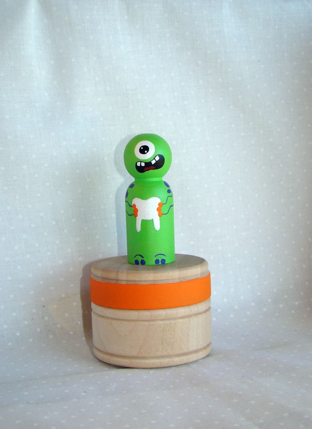 IN STOCK - Maurice the Tooth Monster - Hand Painted Wood Box & Peg Tooth Monster