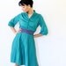 Reserved for Kaat- Vintage 70s Dress Teal Pleated 3/4 Length Sleeves Medium Large