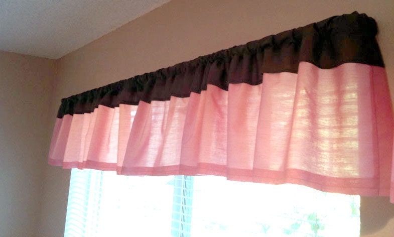 Baby girl pink and brown nursery curtain valance