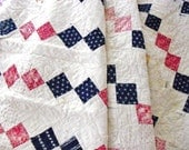 Antique Patriotic 1880's Quilt with Shirting Fabrics - VintageQuiltsandCout