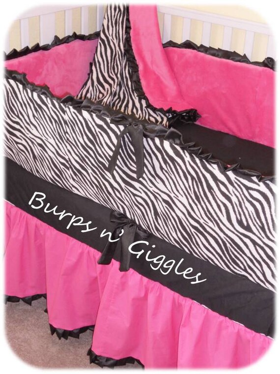 Custom Baby Crib Bedding Set.. Bright pink by LittleBurpsnGiggles