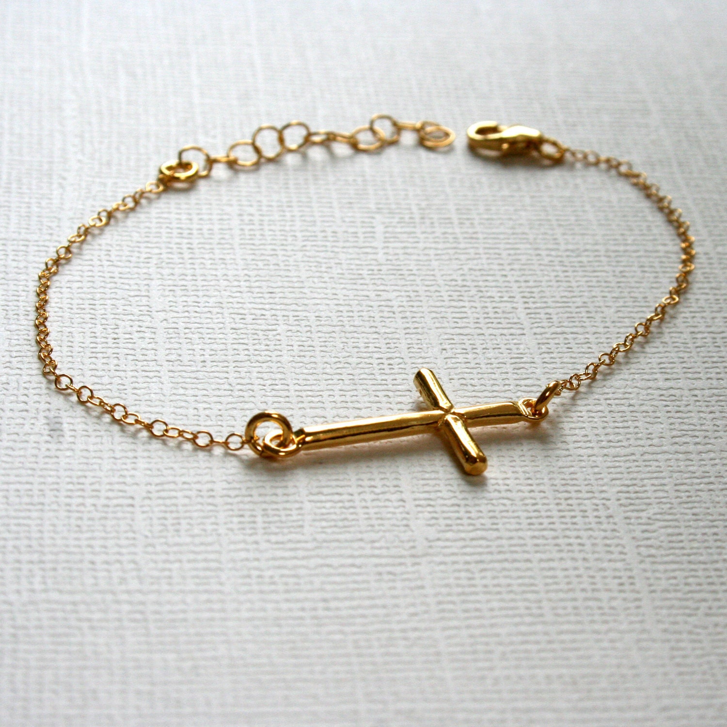 YELLOW GOLD PLATED Sterling Silver Sideways Cross Bracelet