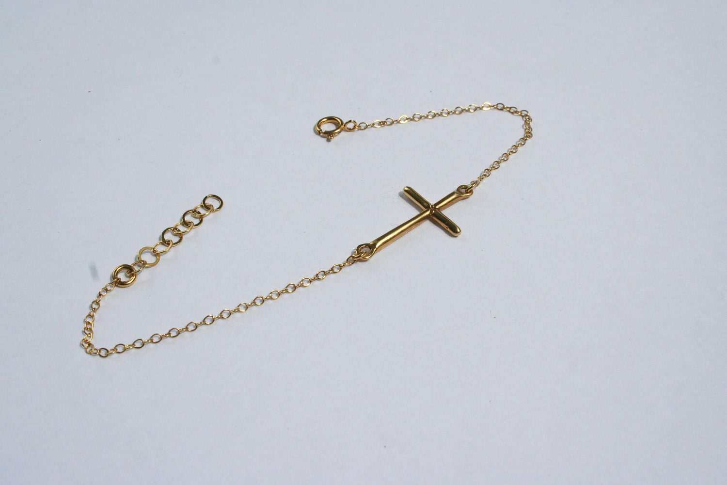 YELLOW GOLD PLATED Sterling Silver Sideways Cross Bracelet