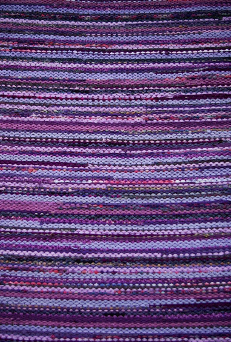 Hand woven Rag Rug - lavender Violet Purple Lilac 2.36' x 5.09'