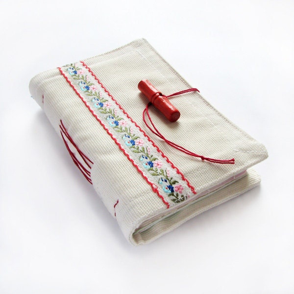 Handmade Journal, Notebook, Diary with Upcycled Paper, Fabric Cover, Daisy