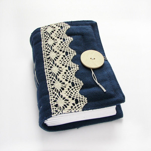 Dark Blue Lace Handmade Journal, Diary, Sketchbook, Art Book, blank pages