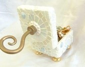 Angel's Wings: Mosaic Jewelry Box in White with Gold Feet and a Twirly Knob