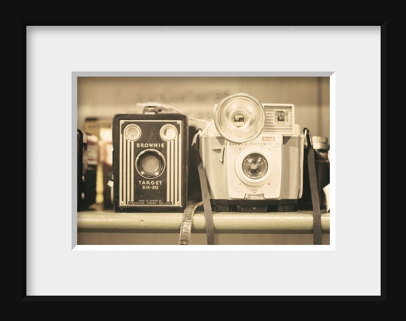 SALE 30% OFF Camera Print "A Pair of Kodak Brownies" 4x6 Fine Art Photography Black and White photo Camera Vintage camera print