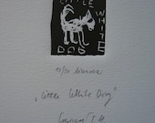 printmaking, hand pulled print, Little White Dog