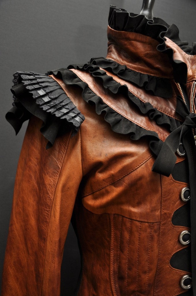 Steampunk Victorian Burlesque Costume Bespoke Leather Dress Coat Impero London