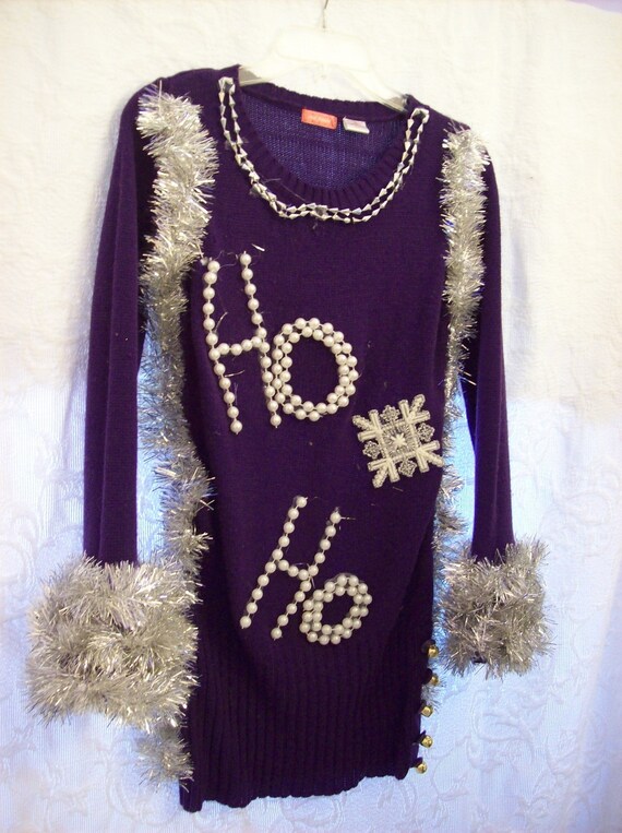 Items similar to Ugly Christmas Sweater Dress Size small Purple Glam
