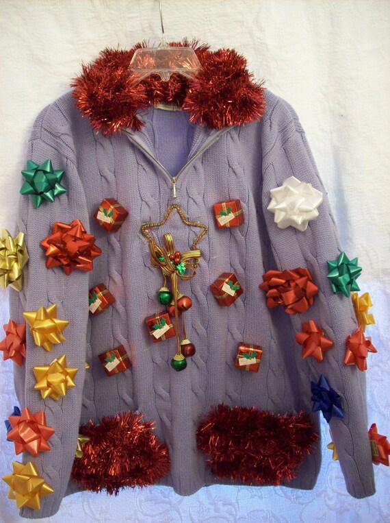 Ugly Christmas Sweater XL Purple passion Bows by MotherFrakers