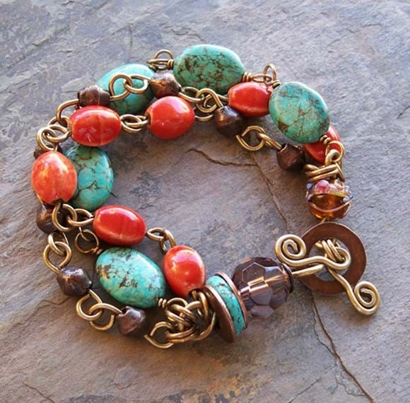 Colorful Bracelet Beaded jewelry Turquoise Orange Bracelet