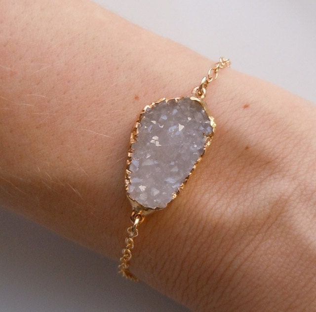 Druzy Bracelet, White and Gold