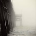 beach photography black white grey gray pier fog / IN STOCK / 8x10 Fine Art Photograph / Oak Island NC / Fog On Sunday
