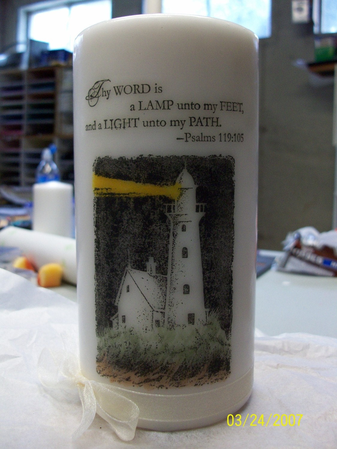 Lighthouse Decorated Pillar Candle