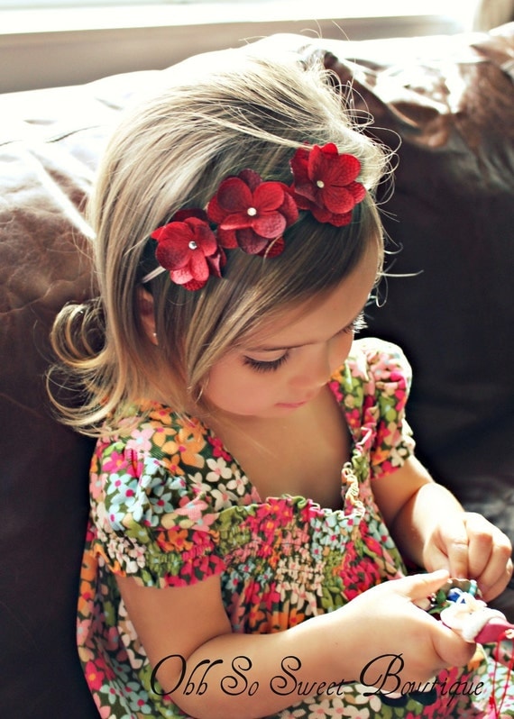 Cute Red Hydrangea Flower Headband - Baby Girl Toddler Headband - Perfect for your Valentine Pictures
