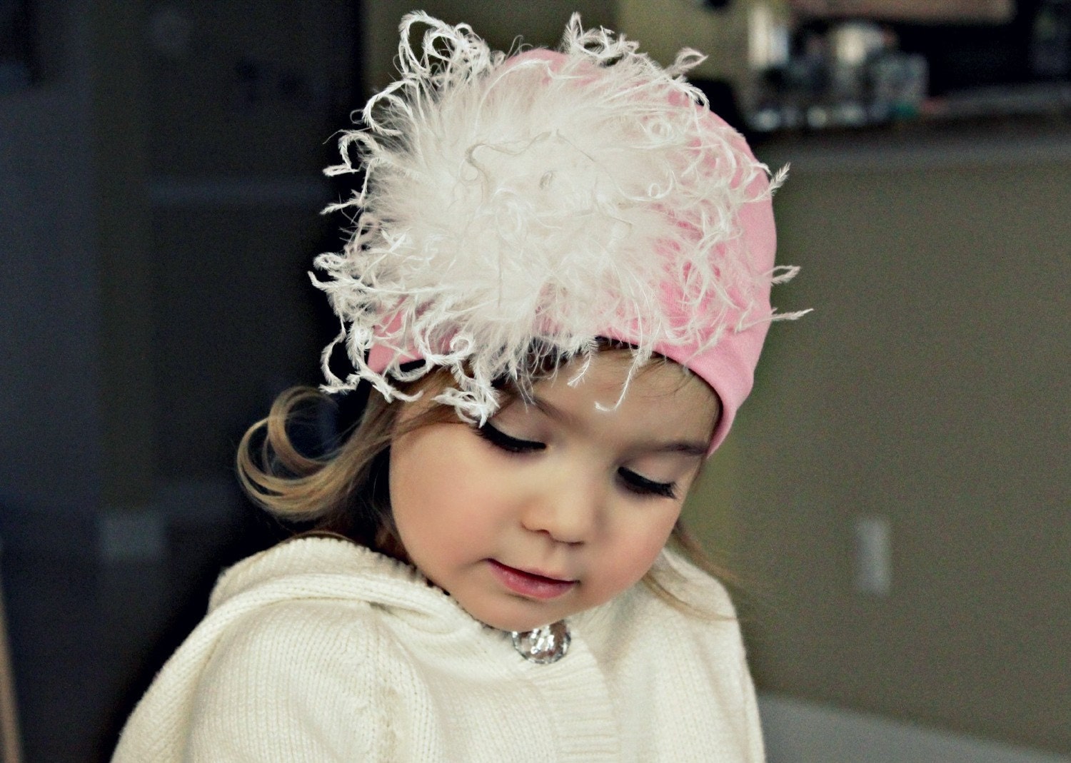 Fabulous Pink Marabou Ostrich Beanie Hat - Pink Baby Girl Hat