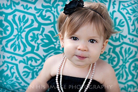 Sweet Petite Black Satin Rose Headband - Newborn / Baby Girl and Toddler Headband