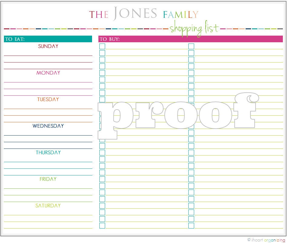 Personalized Meal Planning and Shopping List Printable