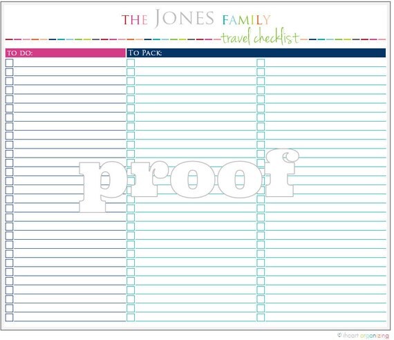 Personalized Travel Checklist Printable
