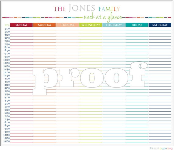 Personalized Time Slotted Week at a Glance Printable