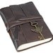 Dark Brown Leather Journal with Winged Clock Key Charm Bookmark