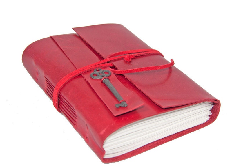 Red Leather Journal with Key Charm Bookmark