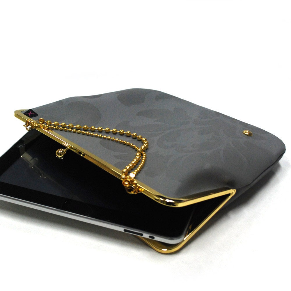 Ipad case - GRAY GOLD - flower pattern - Duchess Case for iPad
