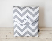 iPad  Mini Case, iPad Mini Sleeve, iPad Mini Cover - Padded with Pocket - Chevron Grey White