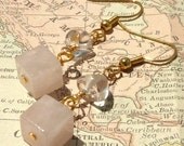 Earrings rose quartz and clear quartz crystal