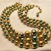 Vintage 1950's retro beads bib necklace green gold
