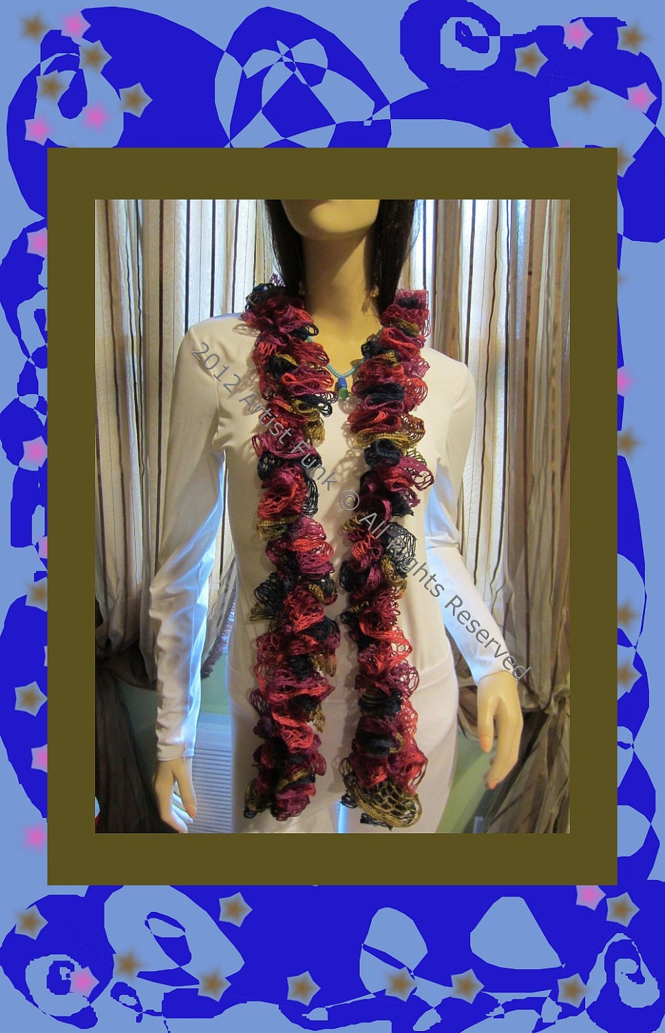Spiral Scarf , Funky Handmade Scarves , Colorful Spiral Scarf , Very Fully Ruffled Scarf