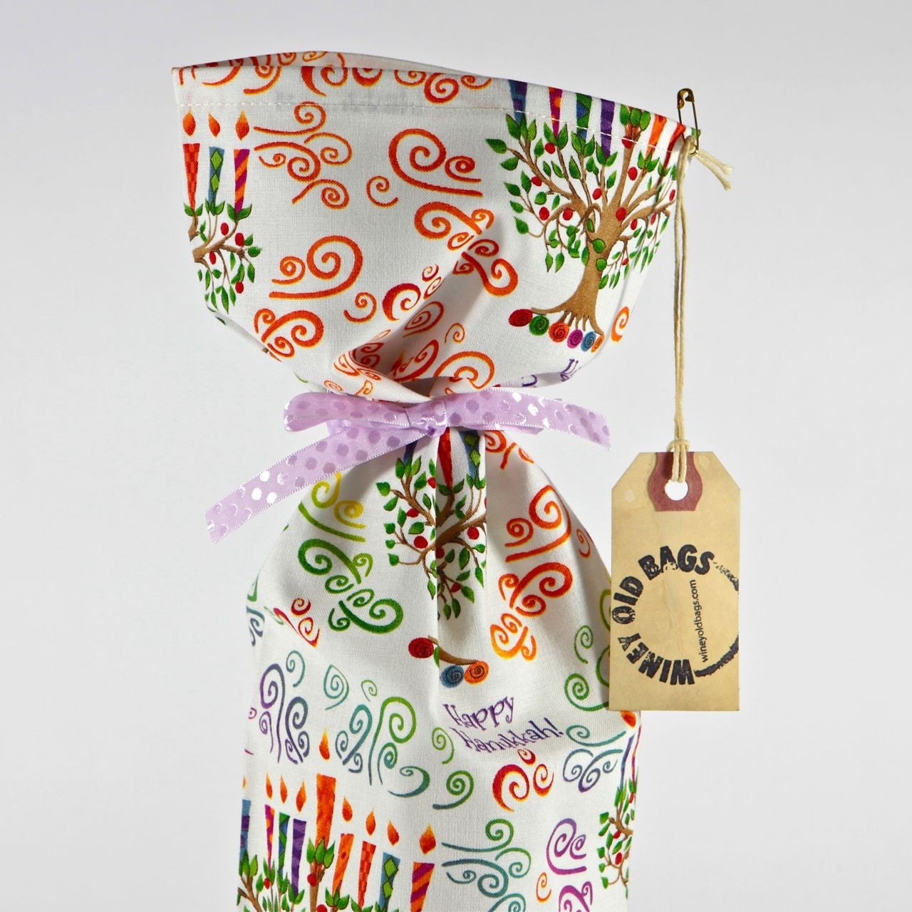 Wine bag, Hanukkah themed wine gift bag, fabric wine bag, bottle wrap, fabric tote, bottle bag