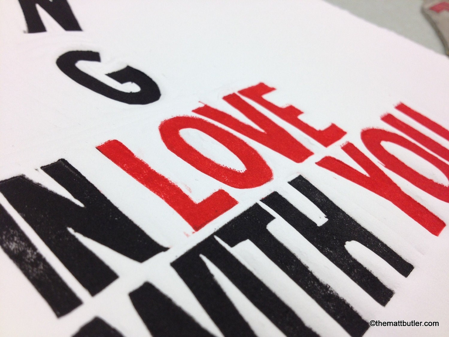 Falling in Love linocut print poster